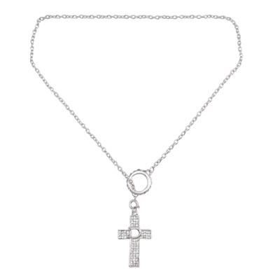 N-0505 Fashion  Long Chain Cross Crystal Pendant Charm Necklace jewelry