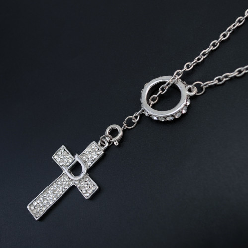 N-0505 Fashion  Long Chain Cross Crystal Pendant Charm Necklace jewelry