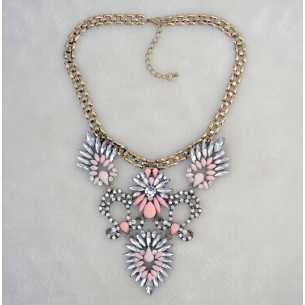 Fashion Long Gold Chain Stone Pendant Diamante Stone Necklace For Women Jewelry