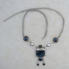 N-0148 Vintage Silver plated Enamel Pendant Dangle Necklace for Women