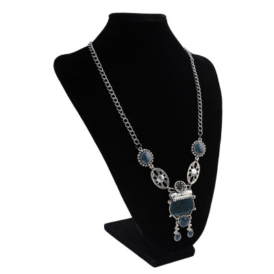 N-0148 Vintage Silver plated Enamel Pendant Dangle Necklace for Women