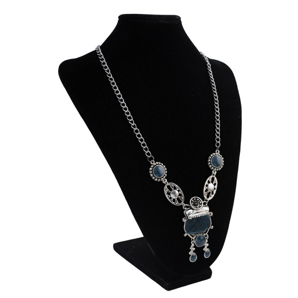 N-0148 Vintage Silver plated Enamel Pendant Dangle Necklace for Women