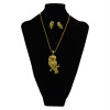 N-6079 Vintage Gold long chain owl  Pendant Necklace Earring Jewelry set for Women