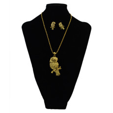 N-6079 Vintage Gold long chain owl  Pendant Necklace Earring Jewelry set for Women