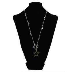 N-2323 Fashion Long Chain Rhinestone Gold&Silver Tone Double Star Pendant Necklace