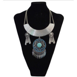 N-5409 Bohemian Vintage Silver Turquoise Rhinestone Pendant Necklaces for Women Party Anniversary Gift
