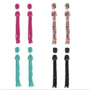 E-4242 Fashion 4 Colors Women Beads Chain Tassel Drop Earrings Bohemian Wedding Party Jewelry Gift