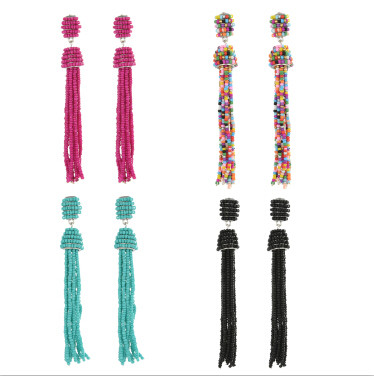 E-4242 Fashion 4 Colors Women Beads Chain Tassel Drop Earrings Bohemian Wedding Party Jewelry Gift
