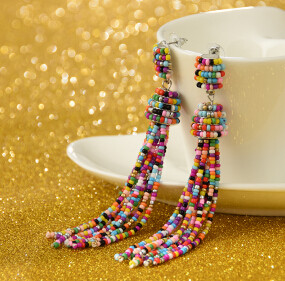 E-4242 Fashion 4 Colors Women Beads Chain Tassel Drop Earrings Bohemian Wedding Party Jewelry Gift