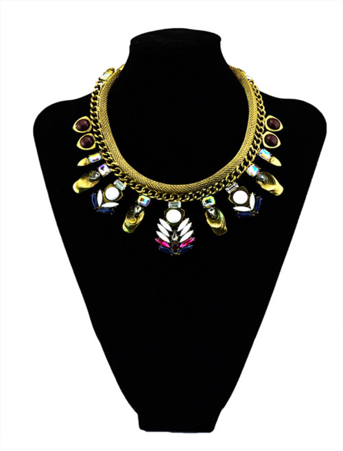 N-5500New Design Gold Plated Bohemian  Various shapes gem stone  Crystal Necklaces
