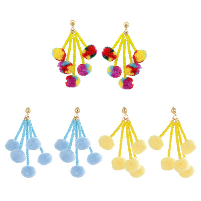 E-4241 3 Colors New Arrive Fashion Bohemian Bead Taasel Ball Dangle Earring for Women Party Accessories