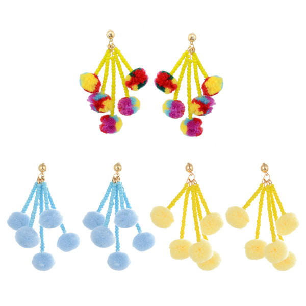 E-4241 3 Colors New Arrive Fashion Bohemian Bead Taasel Ball Dangle Earring for Women Party Accessories