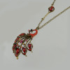 N-3306 New Vintage Long Chain Bronze Faux Red Opal Rhinestone  Peacock Pendant Necklace For Women
