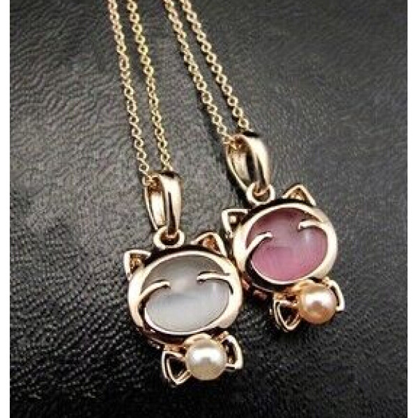 N-3325 New  Long Chain Pearl Cat Pendant Necklace For Women