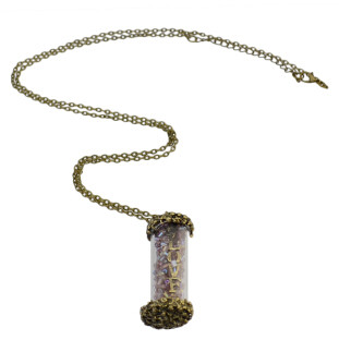 N-2311 New Vintage Long Chain Bronze Love Letter Glass Pendant Necklace For Women
