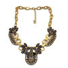 N-3501 New Fashion Style gold plated metal link chain resin gem flower rhinestone choker necklace
