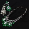 N-3597 European Gun Black Metal Resin Crystal Flower Choker Necklace Earrings Set