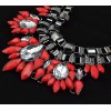 N-3597 European Gun Black Metal Resin Crystal Flower Choker Necklace Earrings Set