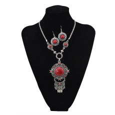 N-5660 New Fashion Bohemian Vintage Style Turquoise Bead Tassel Pendant Necklace For Women Earrings & Necklace Jewelry Set
