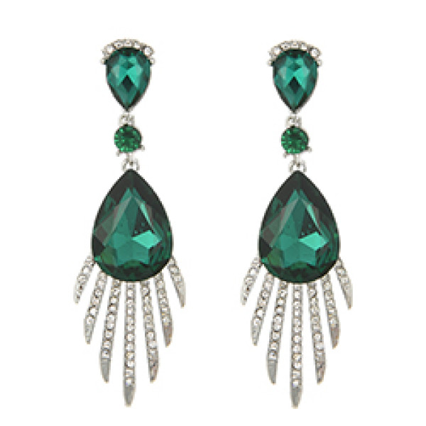 E-4245 4 Colors Silver Plated Alloy Drop Crystal Rhinestone Bride Wedding Party Earrings