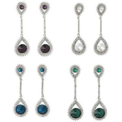 E-4249 4Colors Fashion  Diamond Long Crystal Drop Stud Dangle Rhinestone Earrings Party Jewelry