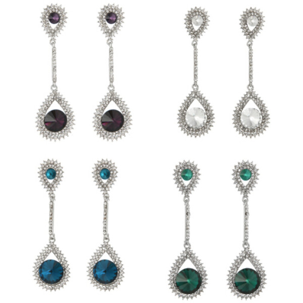 E-4249 4Colors Fashion  Diamond Long Crystal Drop Stud Dangle Rhinestone Earrings Party Jewelry