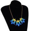 N-3932 European Gold Plated Short Resin Gem Rhinestone Flower Choker Necklace