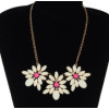 N-3932 European Gold Plated Short Resin Gem Rhinestone Flower Choker Necklace