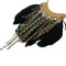 N-5505 Ethnic Jewelry Black Feather Long Tassel Beads Statement Pendant Necklaces for Women Bohemian