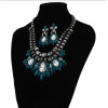 N-3597 European Gun Black Metal Resin Crystal Flower Choker Necklace Earrings Set