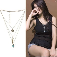 N-5573 New Fashion Bohemian style multilayer chain green pendant necklace statement Charm Jewelry