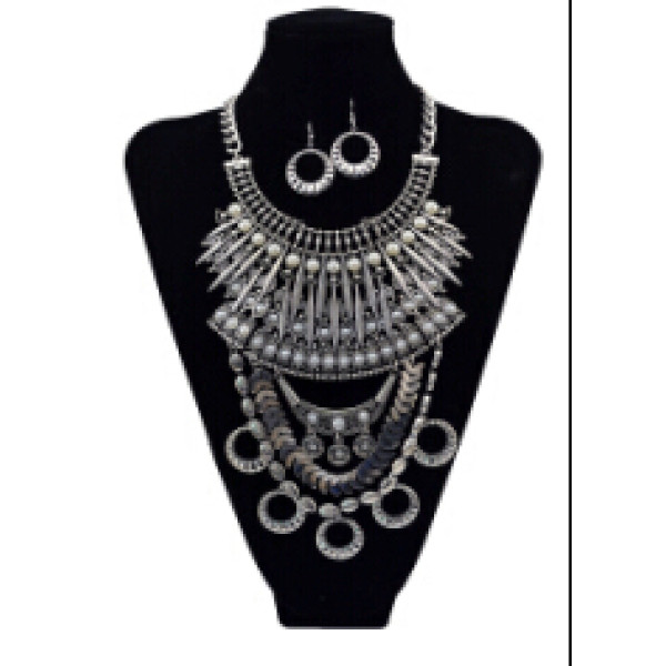 N-5593 2color Women Jewelry Sets Imitation Pearl Maxi Necklace Earring Set Boho Vintage Jewelry
