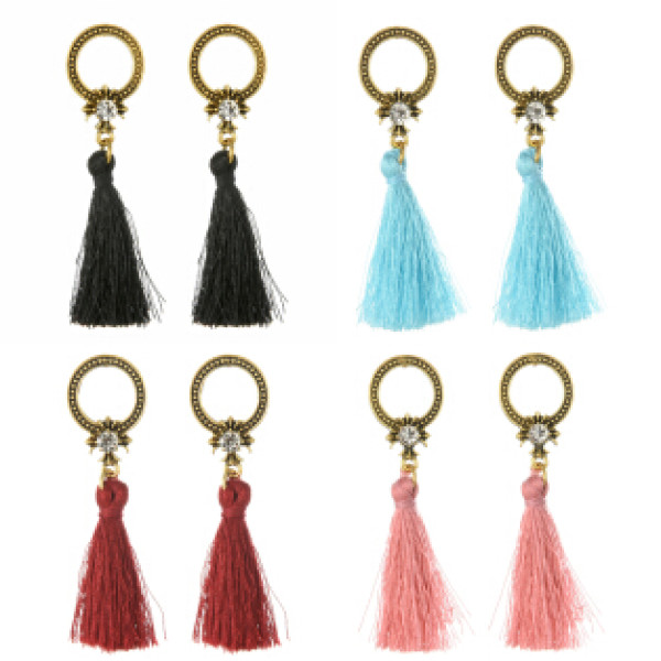 E-4251 4 Colors Fashion Bronze Alloy Diamante Ear Jewelry Thread Tassel Pendant Earrings For Women
