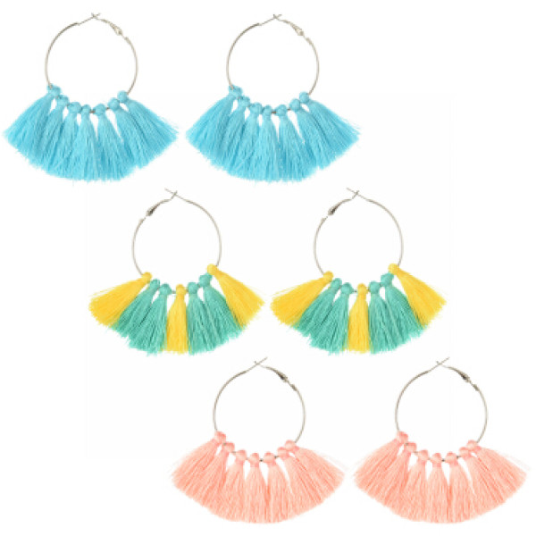 E-4248 Fashion 3 Colors Bohemian Fringe Tassel Fringe Hoop Earrings for Women Summer Party Jewely
