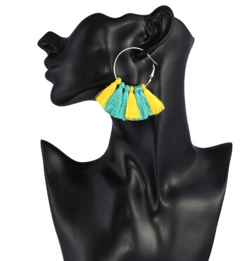 E-4248 Fashion 3 Colors Bohemian Fringe Tassel Fringe Hoop Earrings for Women Summer Party Jewely