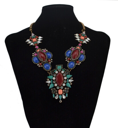 N-5044 Vintage Colorful Rhinestone Pendant Statement Necklaces for Women Bohemian Party Jewelry