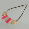 N-4271 2 Colors Vintage Leather Chain Rhinestone Pendant Natural Stone Necklace For Women