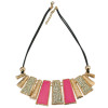 N-4271 2 Colors Vintage Leather Chain Rhinestone Pendant Natural Stone Necklace For Women