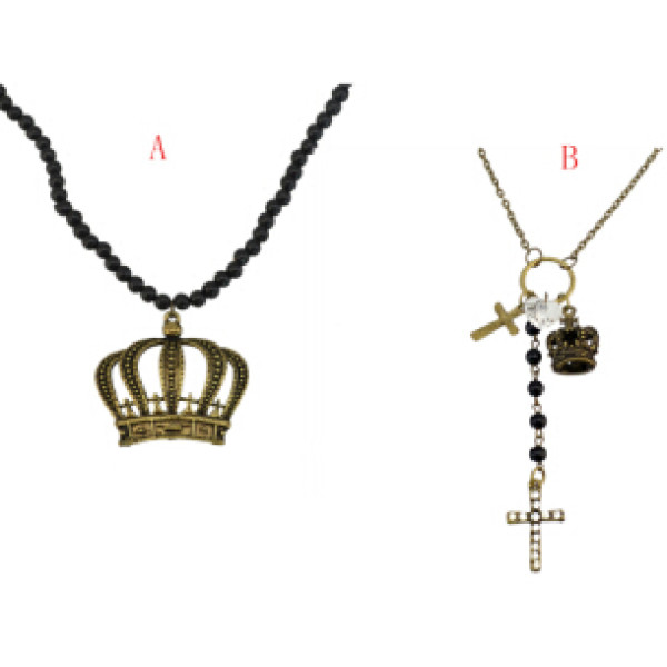 N-4787  N-4784 2 style Vintage Chain Crown heart Pendant Necklace For Women