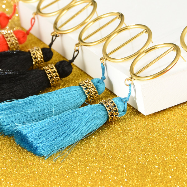 E-4252 European Style 4 Colors Stud Charm Tassel Gold Earring for Women Accessories