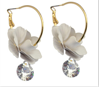 Fashion Alloy Brincos Gold Plated Charm Big Flower Crystal Shiny Hoop Earring