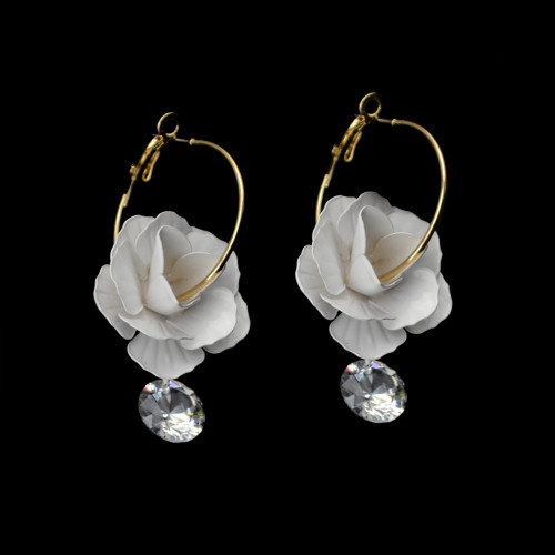 Fashion Alloy Brincos Gold Plated Charm Big Flower Crystal Shiny Hoop Earring