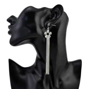 E-3486 New Vintage Diamante Rhinestone Long Tassel Earrings Flower Shape Drop Dangle Big Earrings Women Ears Jewelry