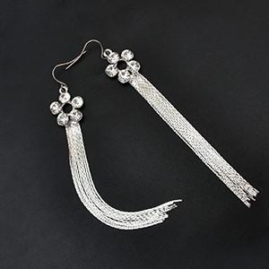 E-3486 New Vintage Diamante Rhinestone Long Tassel Earrings Flower Shape Drop Dangle Big Earrings Women Ears Jewelry
