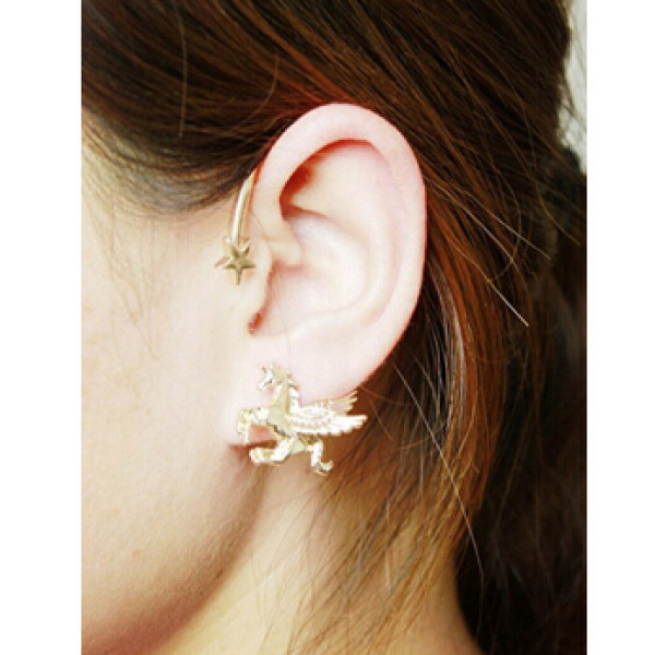 E-3614 1pcs Alloy Flying Horse Shape Ear Cuff Piercing Jewelry for Women