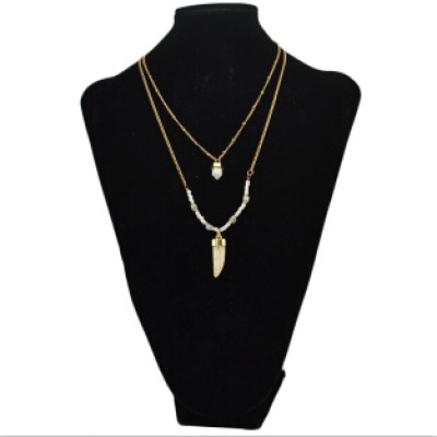 N-5877 New Fashion Gold Alloy Chain Beads Chain Natural Stone Pendant Necklace