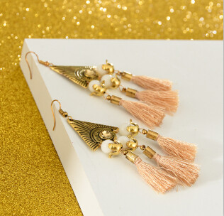 E-4256 New Fashion Gold Triangle Ear jewelry Diamante thread Tassel pendant Earrings For Women
