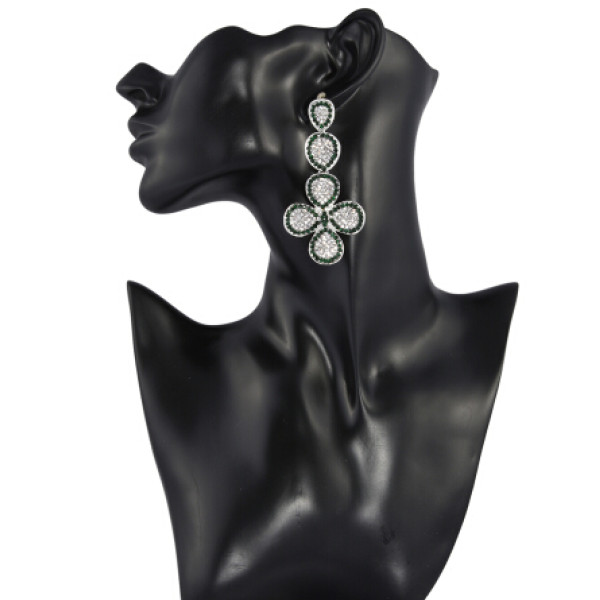 E-4257 Fashion Jewelry Green Clear Rhinestone Drop Earrings for Women Bridal Wedding Party Gift
