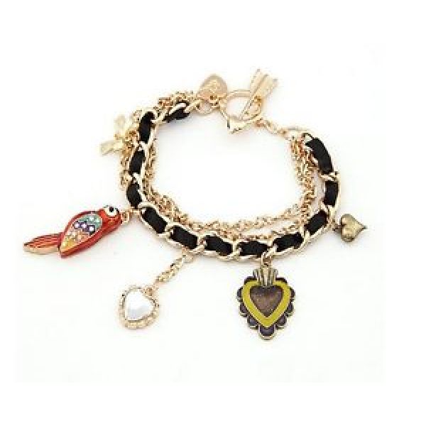 B-0106 New Gold Plated Silk Chain Multielement Knot Leiothrix Arrow Heart Bracelet