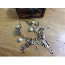 B-0087 New Copper Alloy Vintage Wing Heart Owl Swallow Teapot Beads Key Cross Bracelet